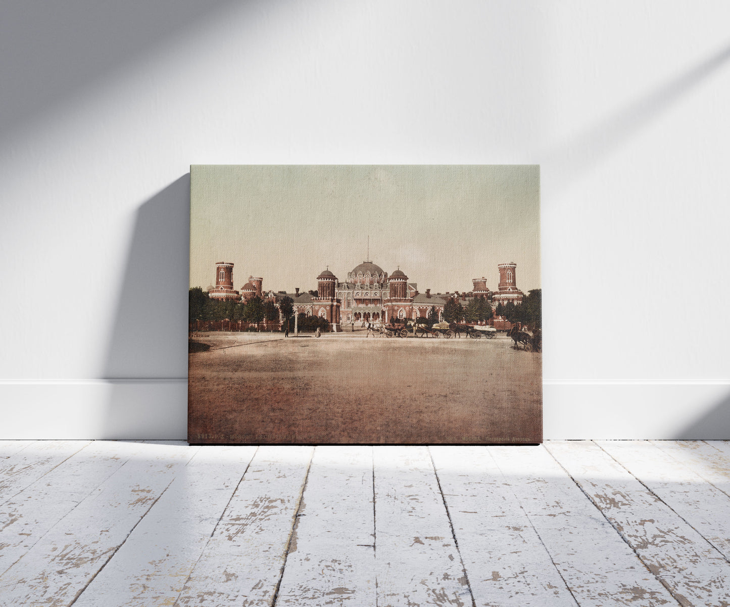 A picture of Moscou. Le Château Petrowsky, a mockup of the print leaning against a wall