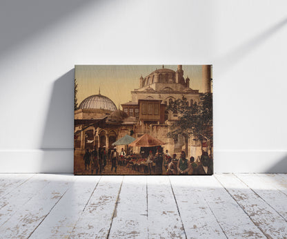 A picture of Mosque and street, Scutari, Constantinople, Turkey, a mockup of the print leaning against a wall