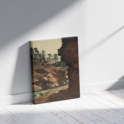 A picture of Mother "Grundy", Clear Creek Cañon, a mockup of the print leaning against a wall