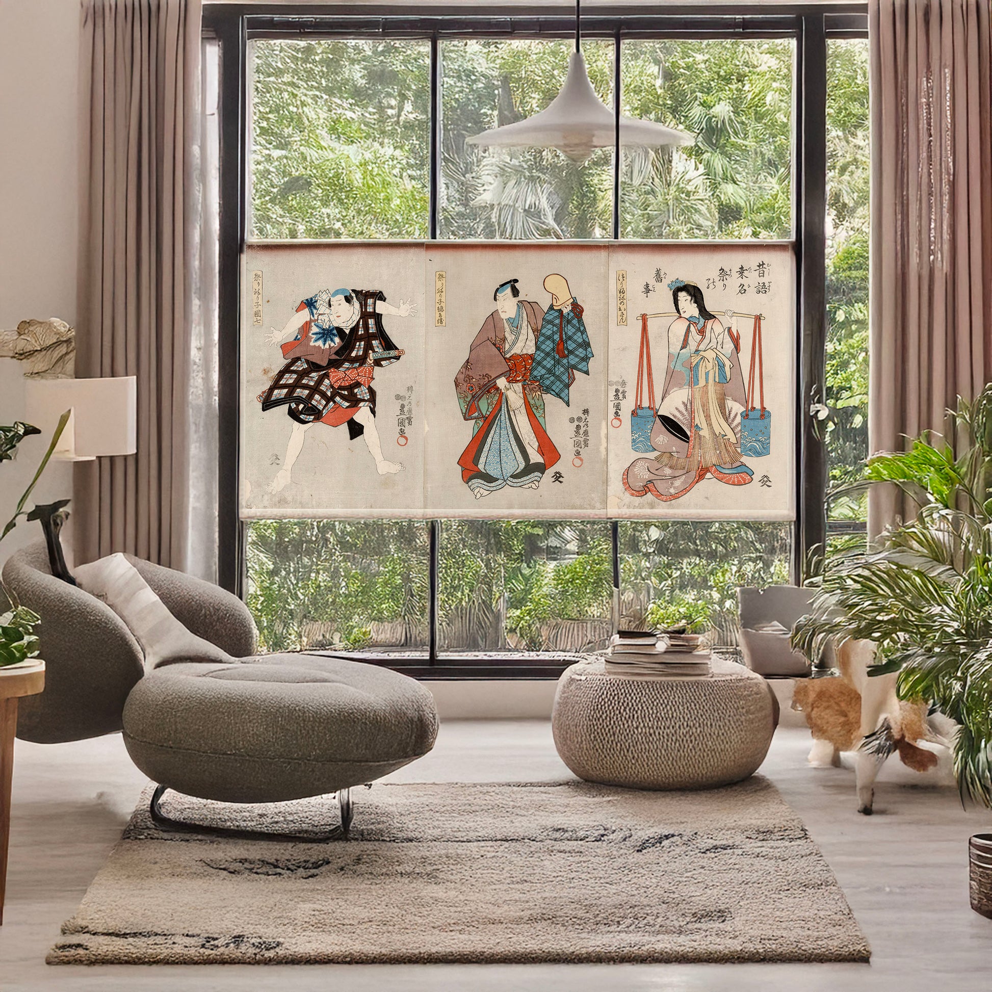 A picture of Mukashigatari kuwana matsuri no furugoto, a mockup of the print leaning against a wall