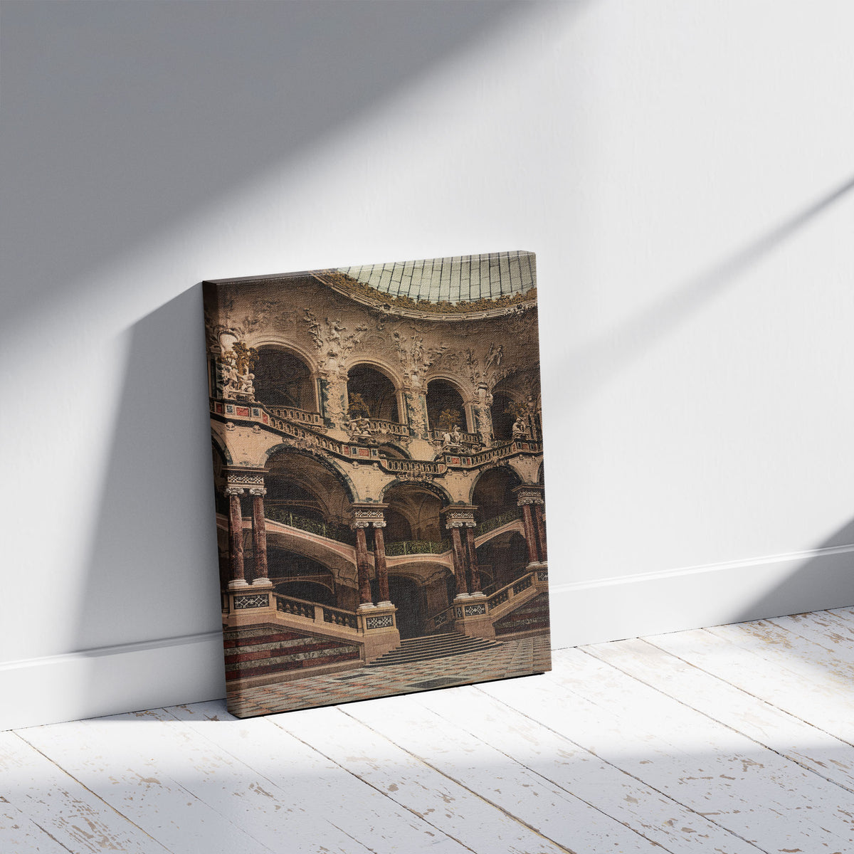 A picture of München. Inneres des Justizpalastes, a mockup of the print leaning against a wall