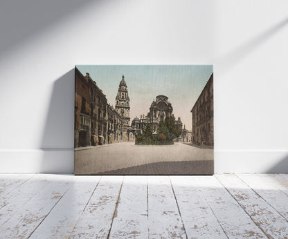 A picture of Murcia. Plaza de Palacio y Catedral, a mockup of the print leaning against a wall