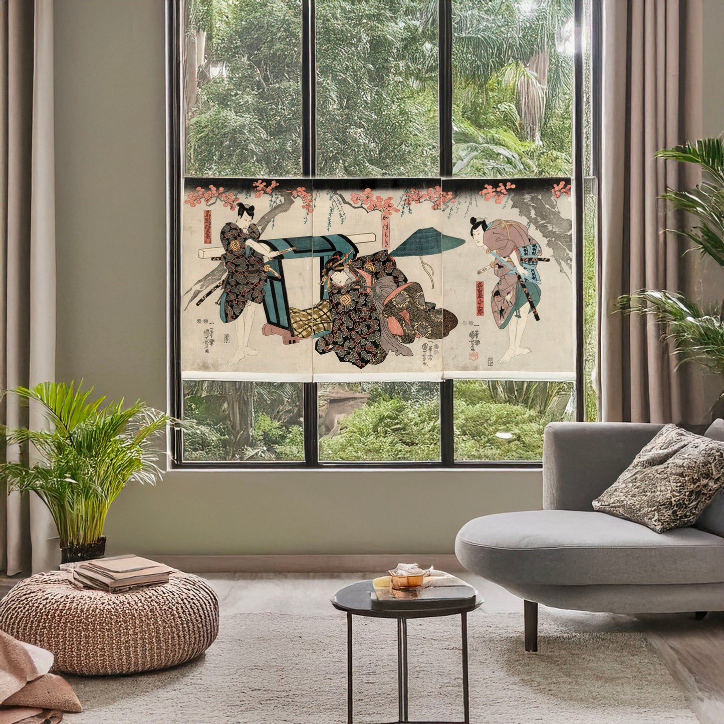 A picture of Nagoya sanzaburō fuwa banzaemon katsuragi, a mockup of the print leaning against a wall