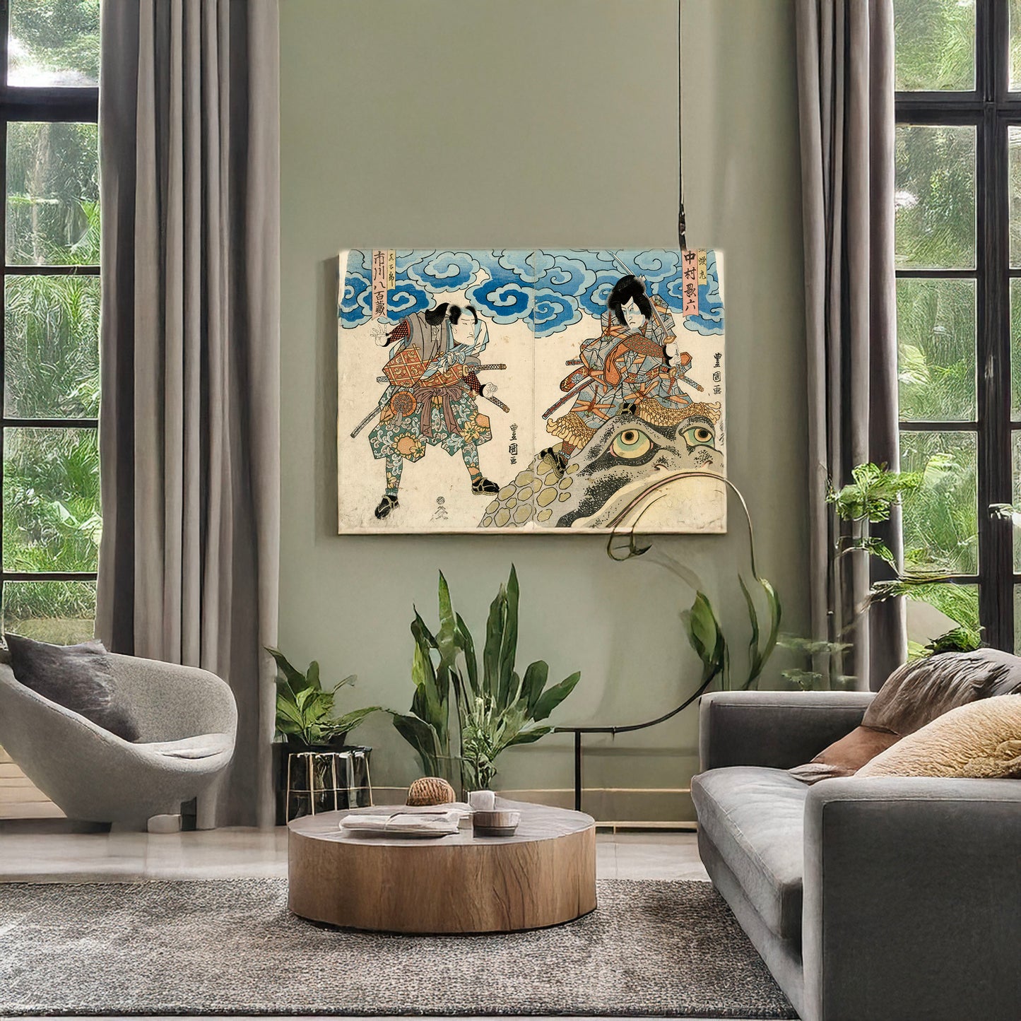 A picture of Nakamura karoku ichikawa yaozō, a mockup of the print leaning against a wall