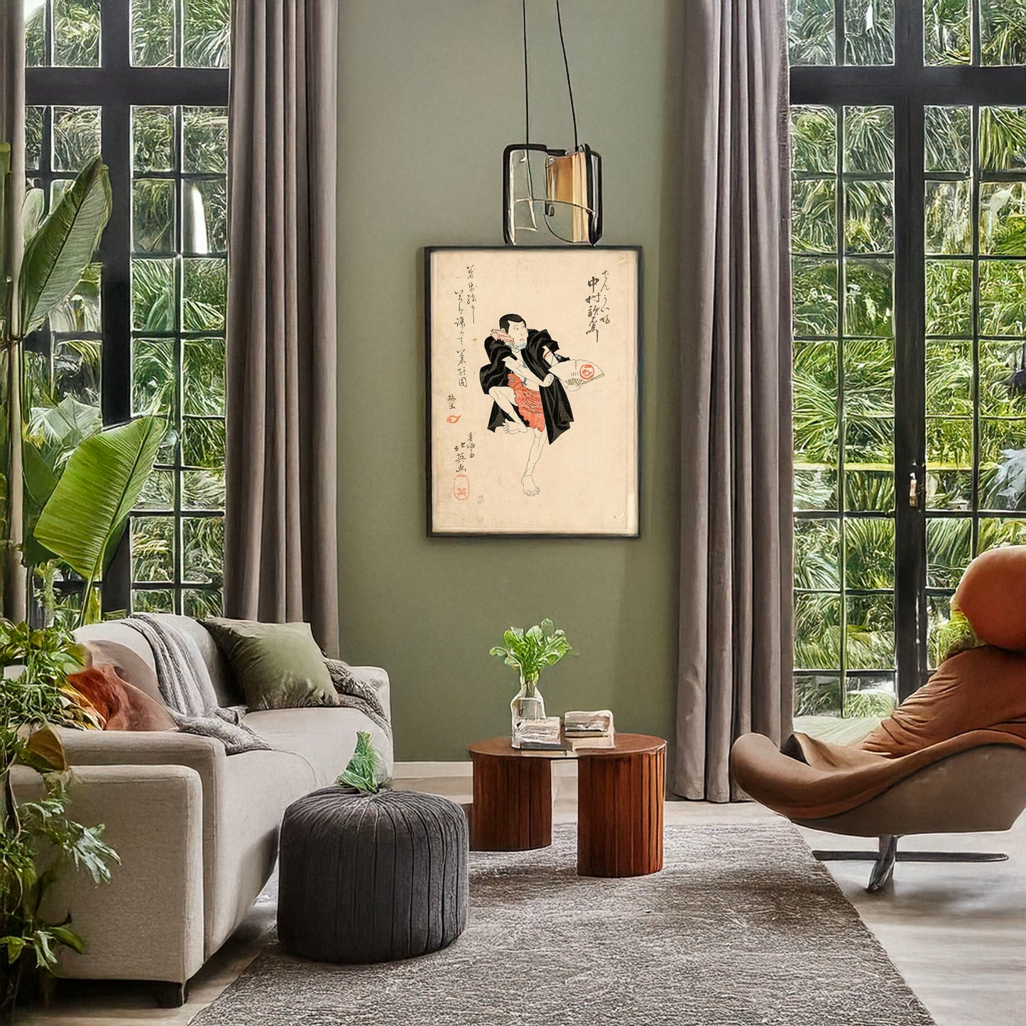 A picture of Nakamura utaemon no denkaibō, a mockup of the print leaning against a wall