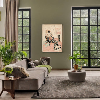 A picture of Nakanochō no hana, a mockup of the print leaning against a wall