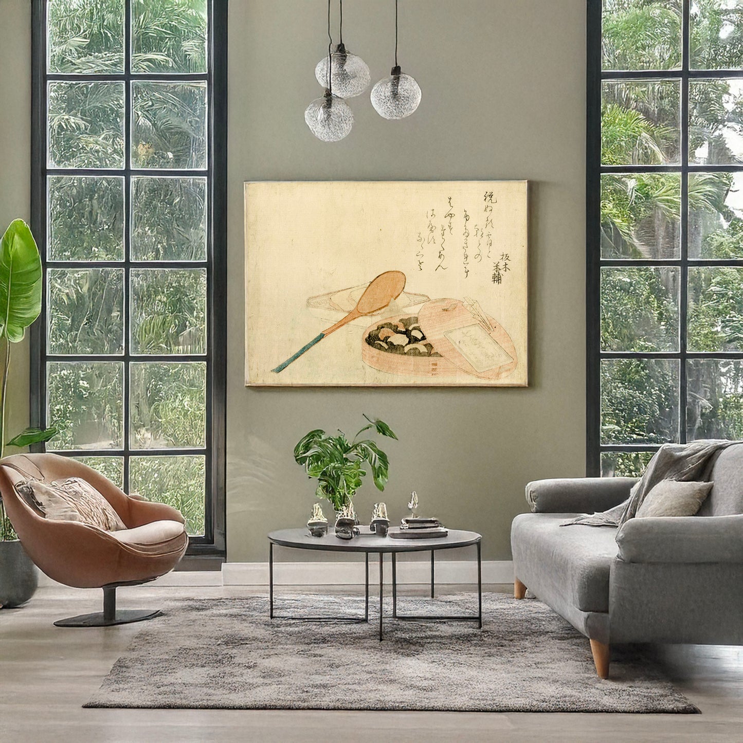 A picture of Nanairo zazenmame, a mockup of the print leaning against a wall