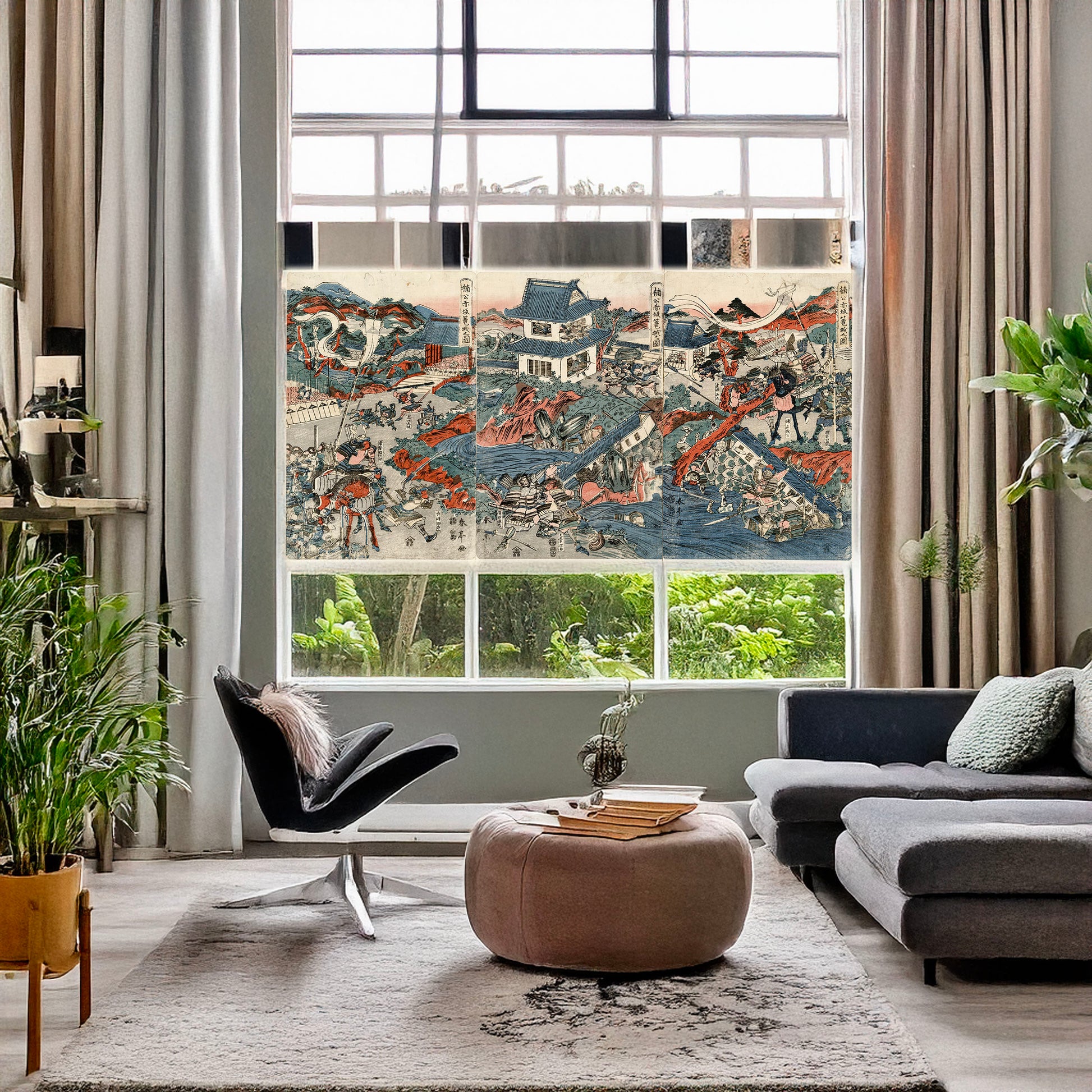 A picture of Nankō akasaka rōjō no zu, a mockup of the print leaning against a wall