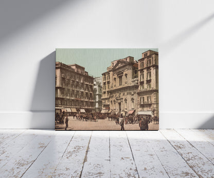 A picture of Naples, Italy. Piazza of St. Ferdinando Church, a mockup of the print leaning against a wall