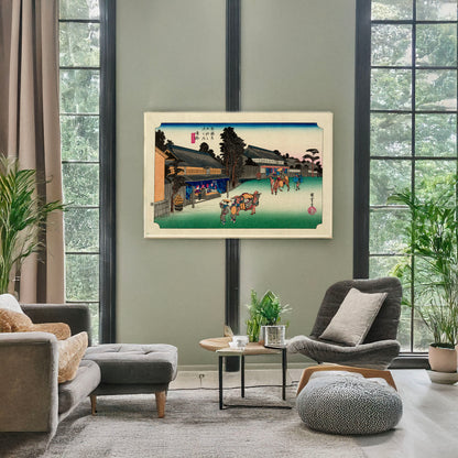 A picture of Narumi, a mockup of the print leaning against a wall
