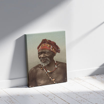 A picture of Native Medicine Man, South Africa, a mockup of the print leaning against a wall