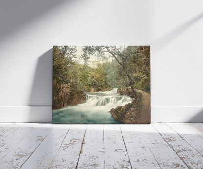 A picture of Ness Glen, Dalmellington, Scotland, a mockup of the print leaning against a wall