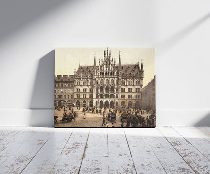 A picture of New City Hall, Munich, Bavaria, Germany, a mockup of the print leaning against a wall