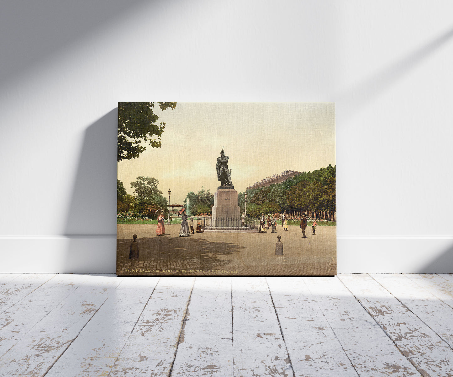 A picture of Ney's Memorial, Esplanade, Metz, Alsace Lorraine, Germany, a mockup of the print leaning against a wall