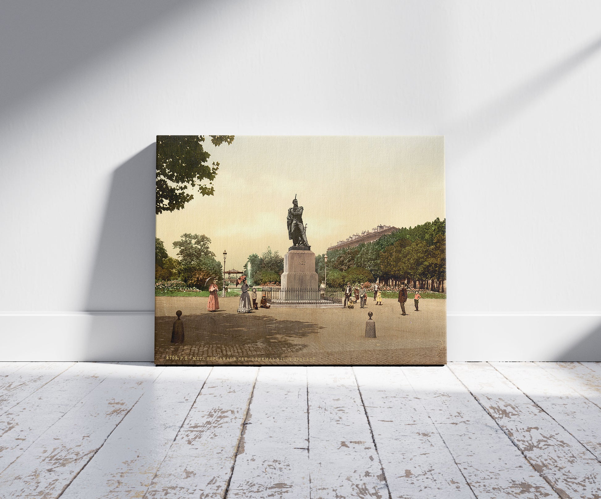 A picture of Ney's Memorial, Esplanade, Metz, Alsace Lorraine, Germany, a mockup of the print leaning against a wall