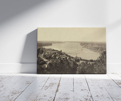 A picture of Niagara River from Queenston, a mockup of the print leaning against a wall