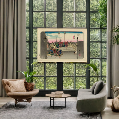 A picture of Nihonbashi, a mockup of the print leaning against a wall