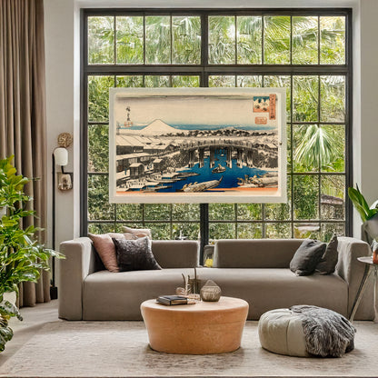 A picture of Nihonbashi yukibare, a mockup of the print leaning against a wall