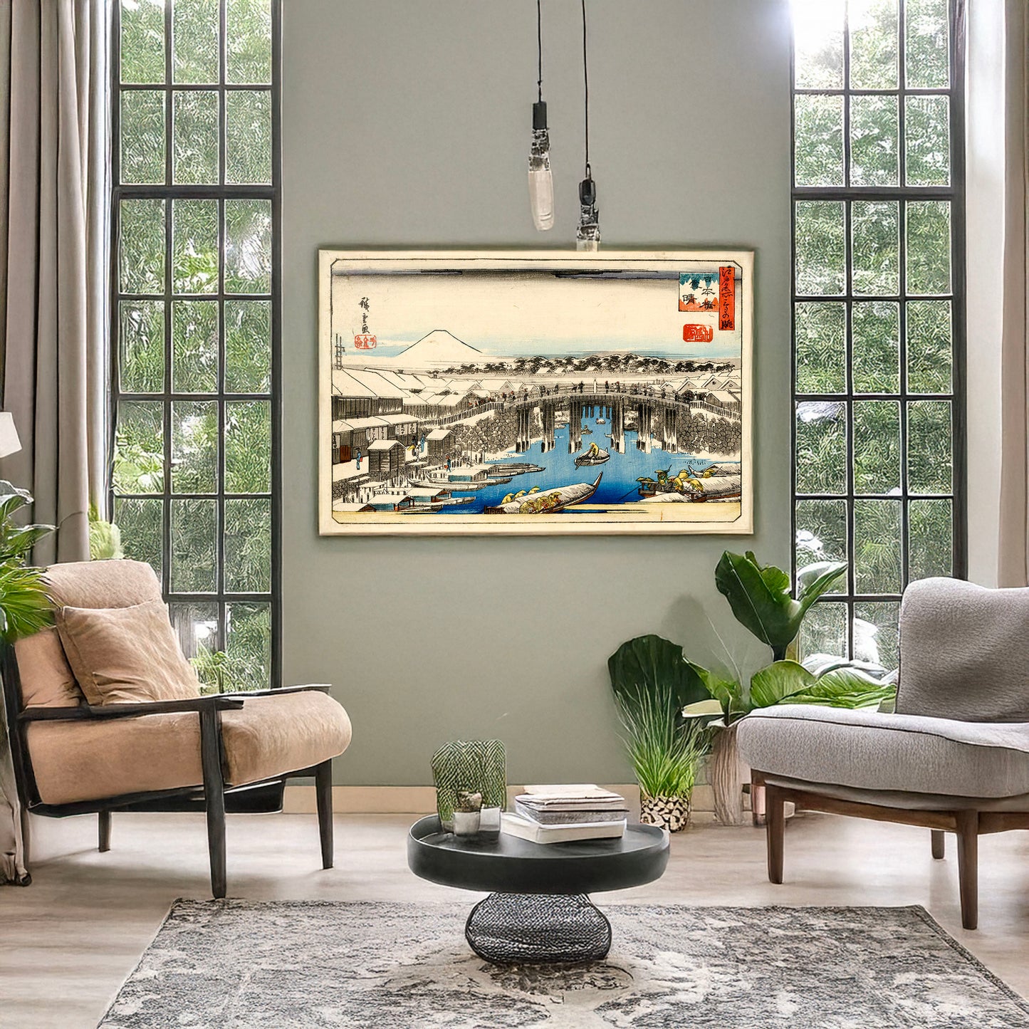 A picture of Nihonbashi yukibare, a mockup of the print leaning against a wall