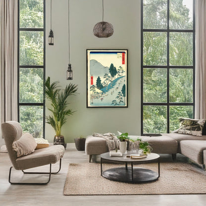 A picture of Nissaka, a mockup of the print leaning against a wall