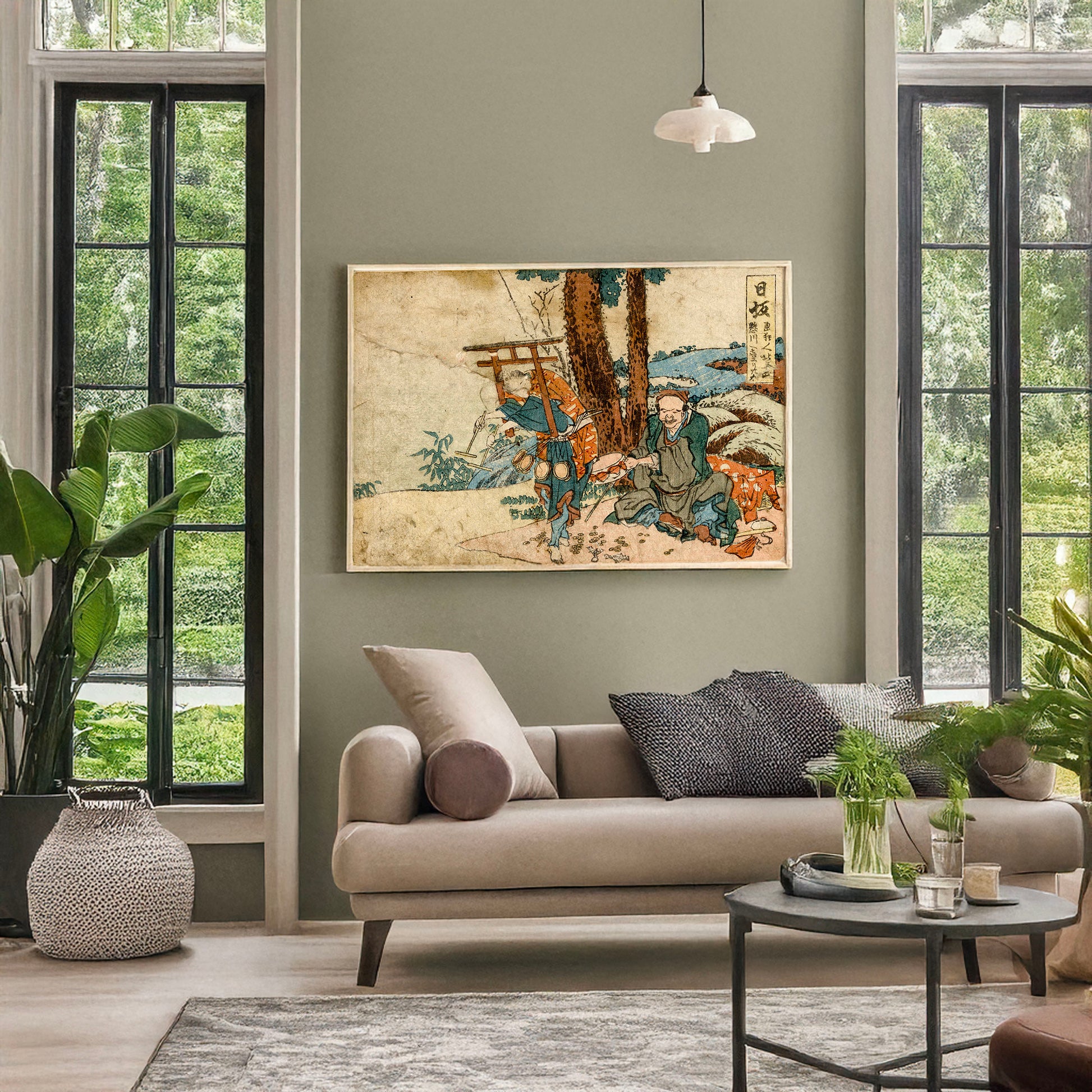A picture of Nissaka, a mockup of the print leaning against a wall