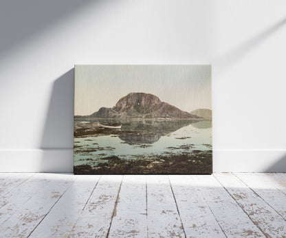 A picture of Nordland Torghatten, a mockup of the print leaning against a wall