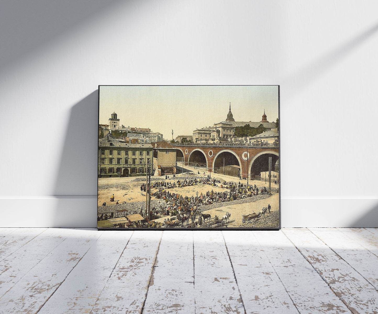 A picture of Nowo Nowy Zjazd Street, Warsaw, Poland, a mockup of the print leaning against a wall