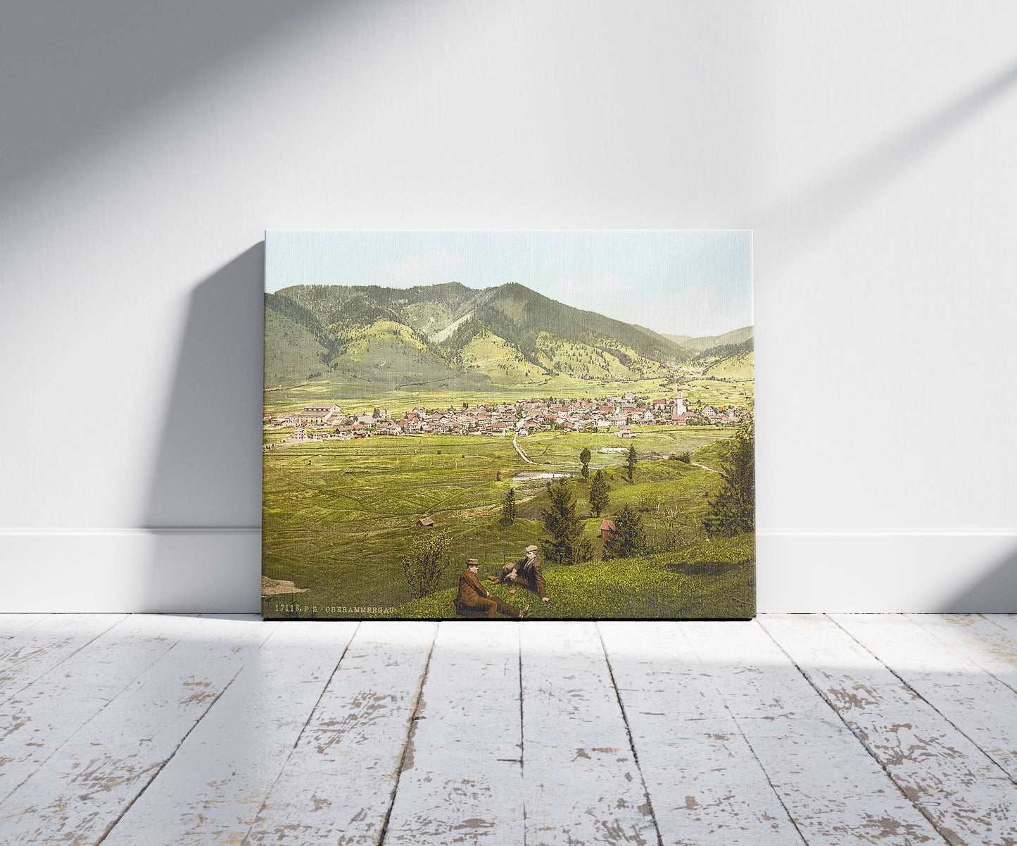 A picture of Oberammergau, Upper Bavaria, Germany, a mockup of the print leaning against a wall