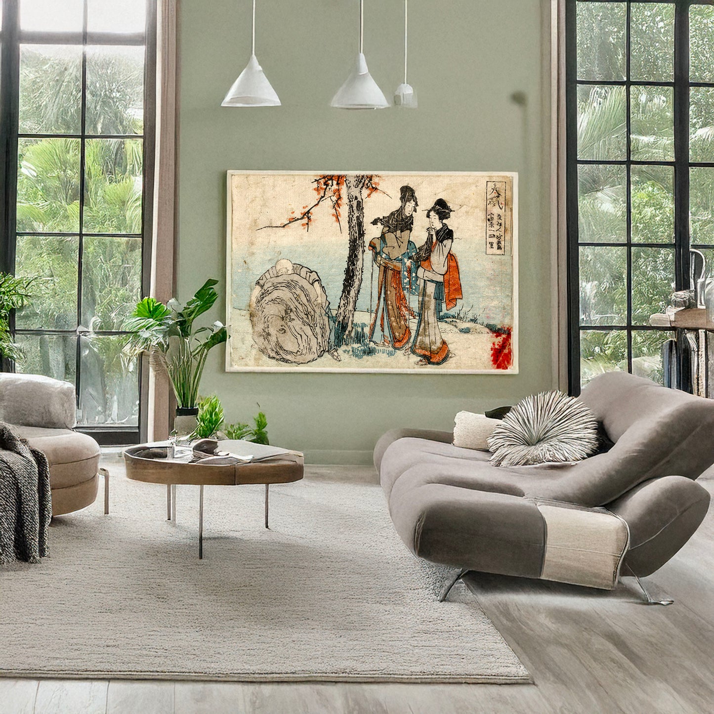 A picture of Ōiso, a mockup of the print leaning against a wall
