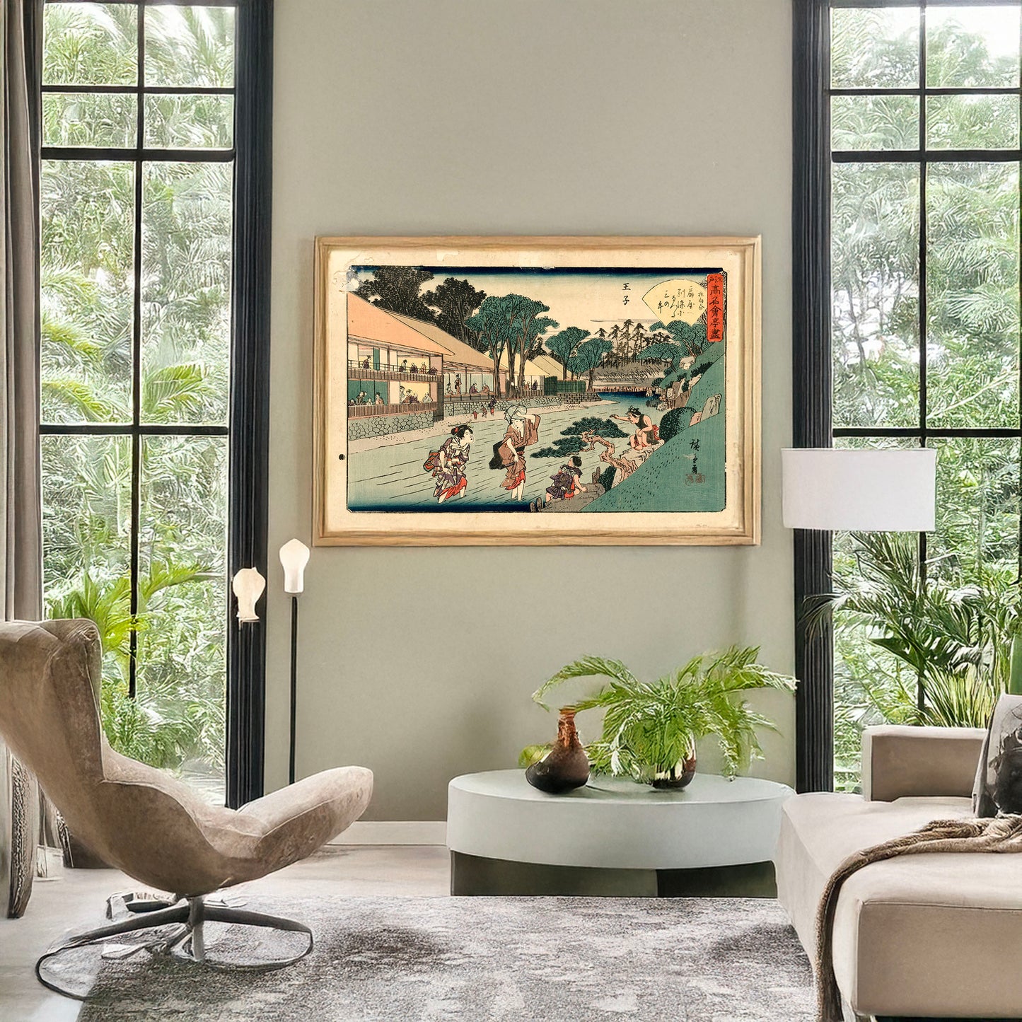 A picture of Ōji ōgiya, a mockup of the print leaning against a wall