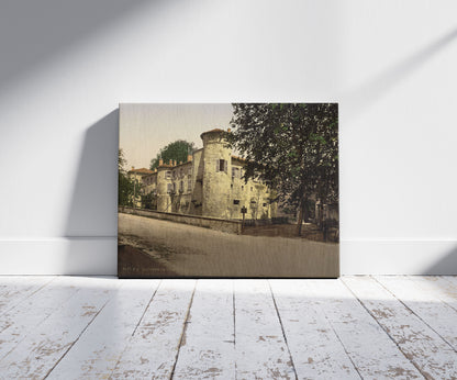 A picture of Old castle, Bayonne, Pyrenees, France, a mockup of the print leaning against a wall