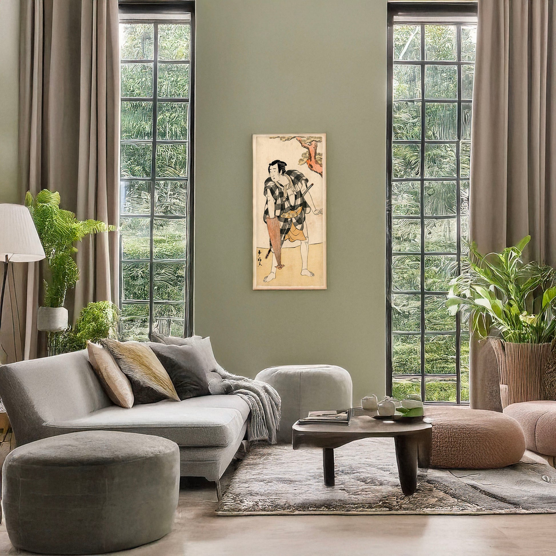 A picture of Onoe matsusuke, a mockup of the print leaning against a wall