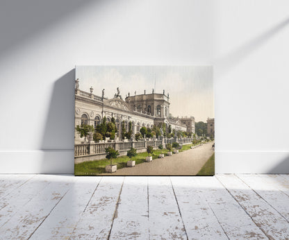 A picture of Orangerie, Karlsaue, Wilhelmshohe, Cassel (i.e., Kassel), Hesse-Nassau, Germany, a mockup of the print leaning against a wall