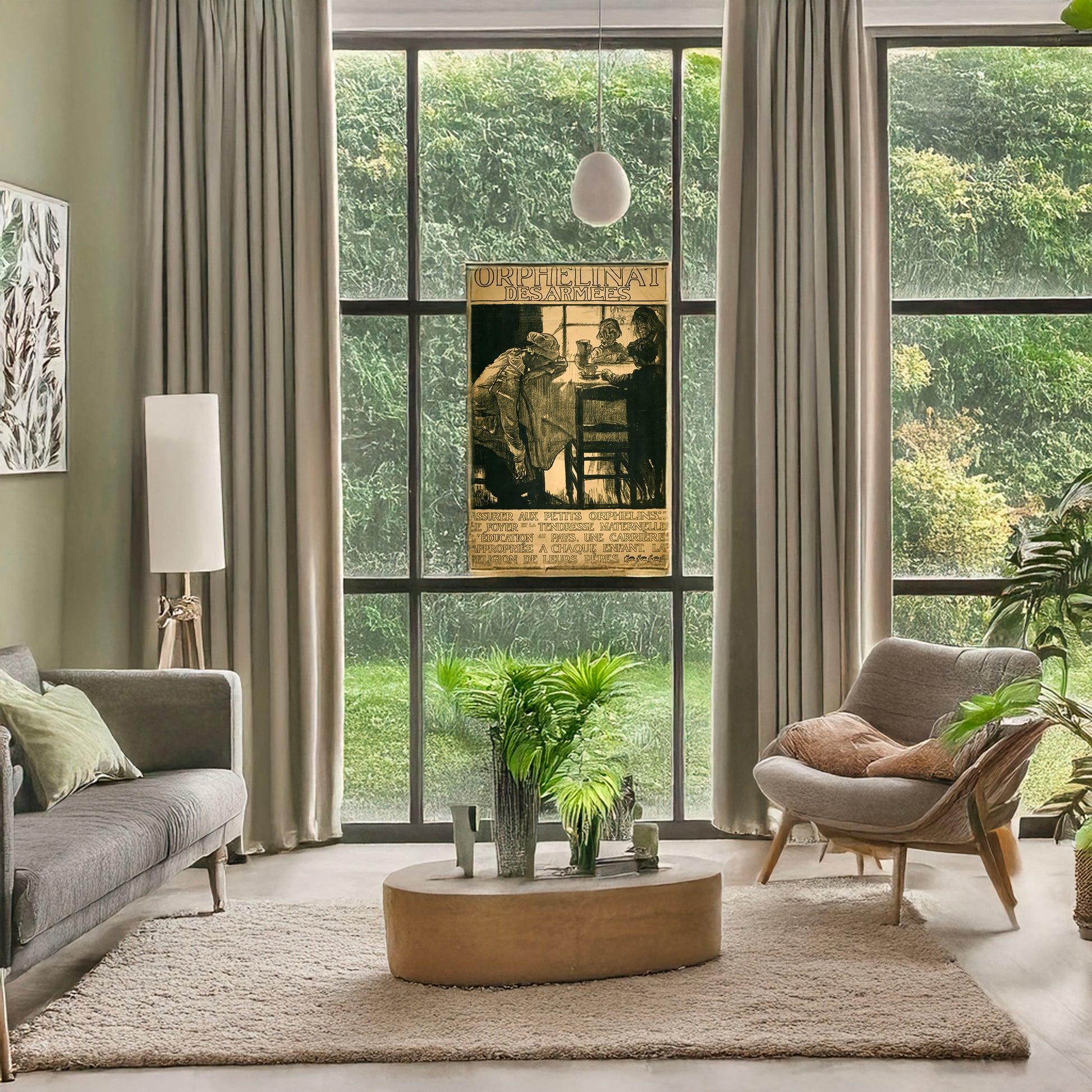A picture of Orphelinat des armée, a mockup of the print leaning against a wall