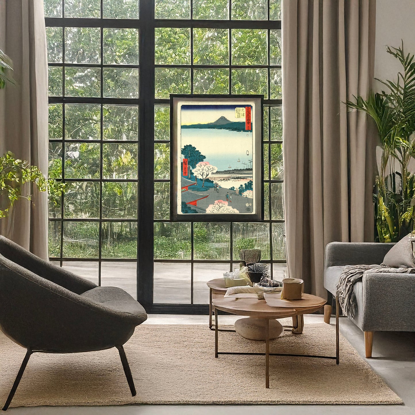 A picture of Ōtsu, a mockup of the print leaning against a wall
