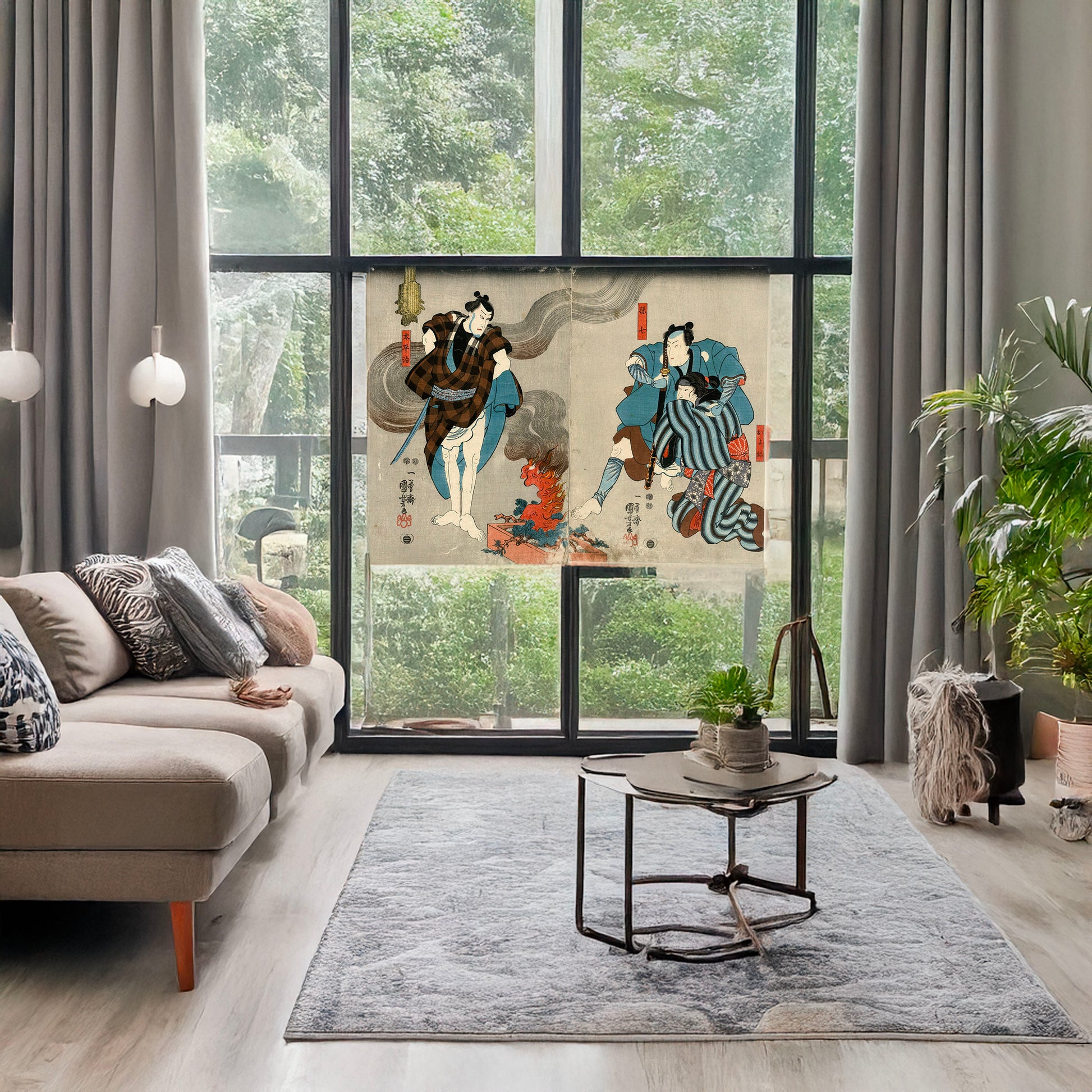 A picture of Oyone magoshichi taheiji, a mockup of the print leaning against a wall
