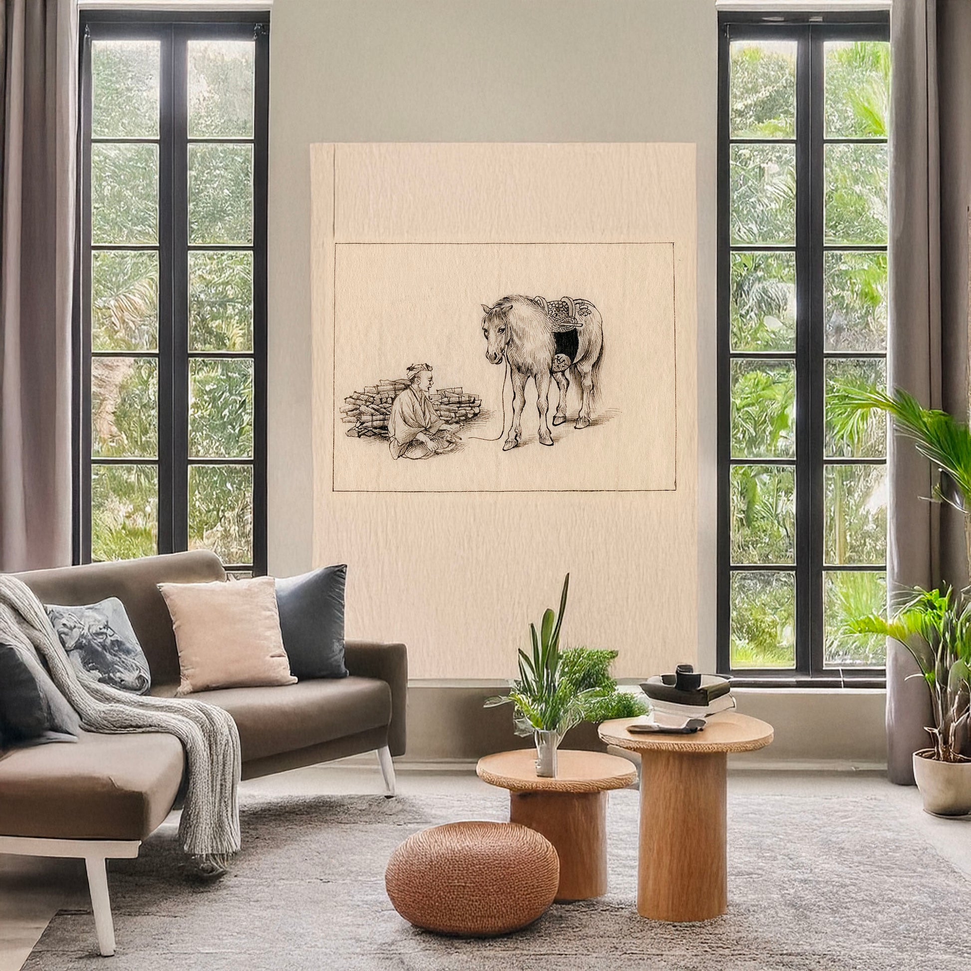 A picture of Pack horse, a mockup of the print leaning against a wall