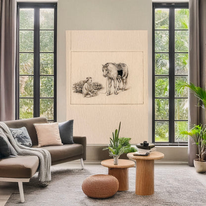 A picture of Pack horse, a mockup of the print leaning against a wall