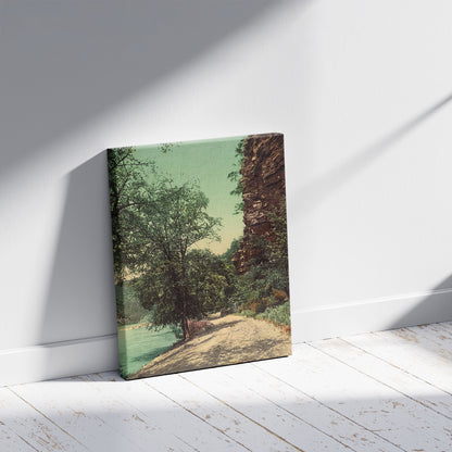 A picture of Paint Rocks, on the French Broad, North Carolina, a mockup of the print leaning against a wall