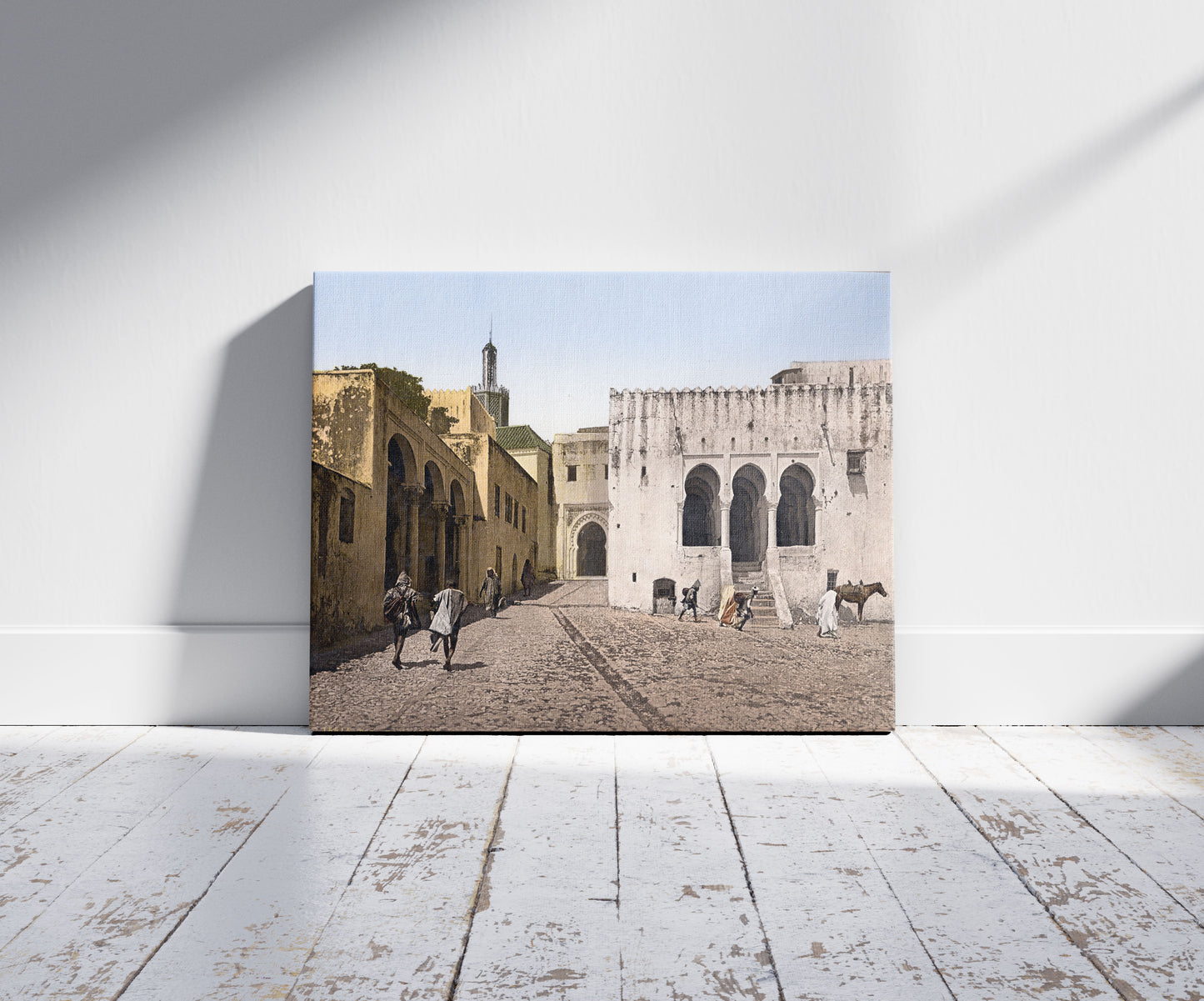 A picture of Palace of Justice, Tangier, Morocco, a mockup of the print leaning against a wall