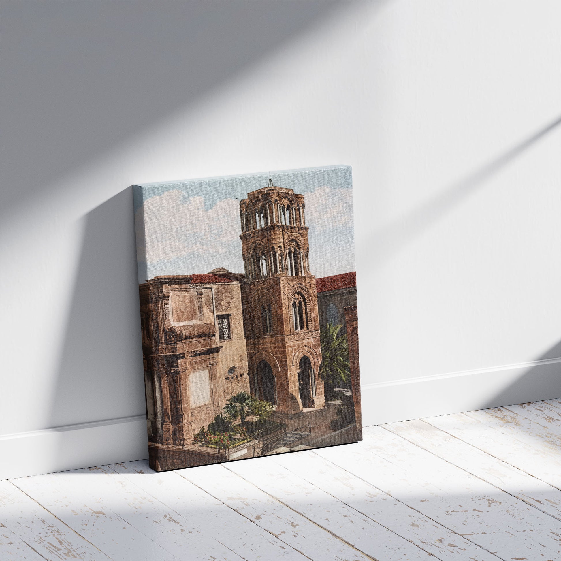 A picture of Palermo. Chiesa D. Martorana Campanile, a mockup of the print leaning against a wall