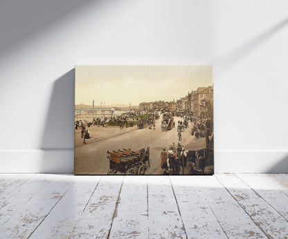 A picture of Parade looking east, Morecambe, England, a mockup of the print leaning against a wall