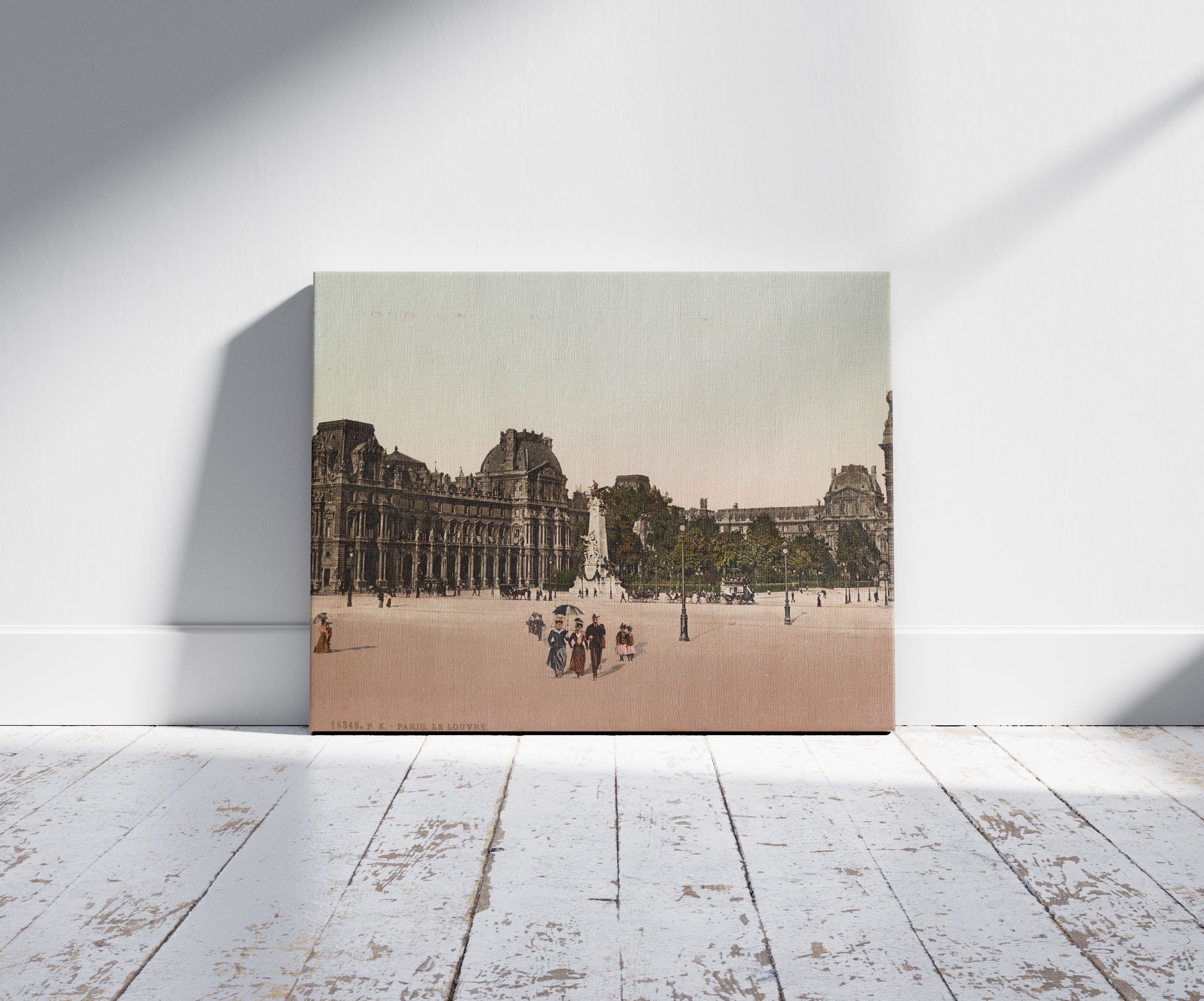 A picture of Paris. Le Louvre, a mockup of the print leaning against a wall