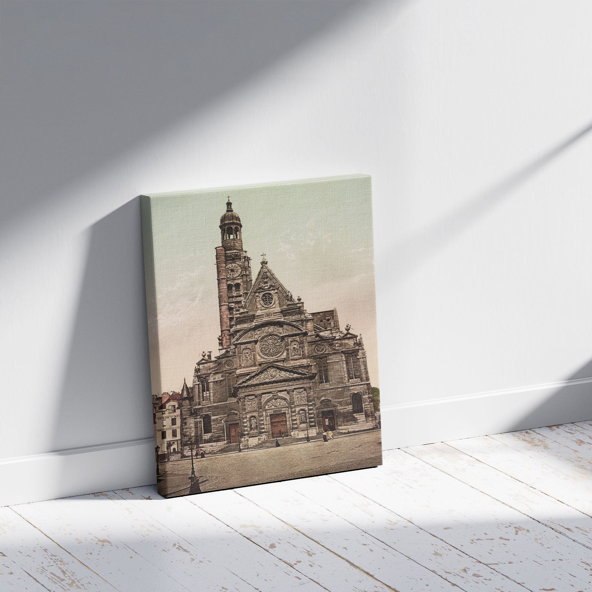 A picture of Paris. L'Eglise St. Etienne du Mont, a mockup of the print leaning against a wall