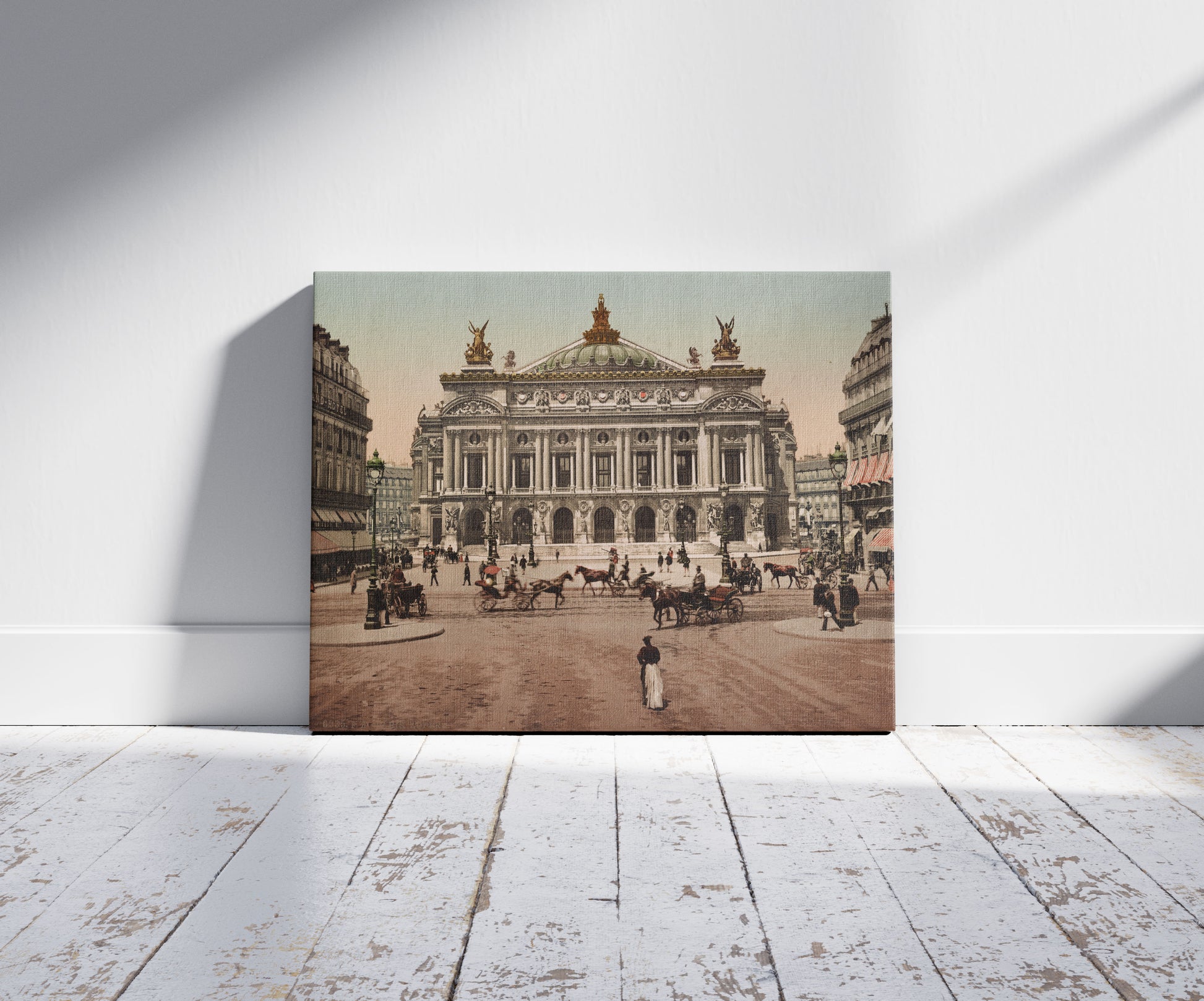 A picture of Paris, L'Opera, a mockup of the print leaning against a wall