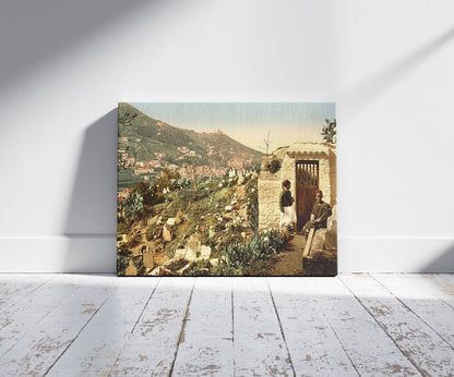 A picture of Part of the cemetery, Algiers, Algeria, a mockup of the print leaning against a wall