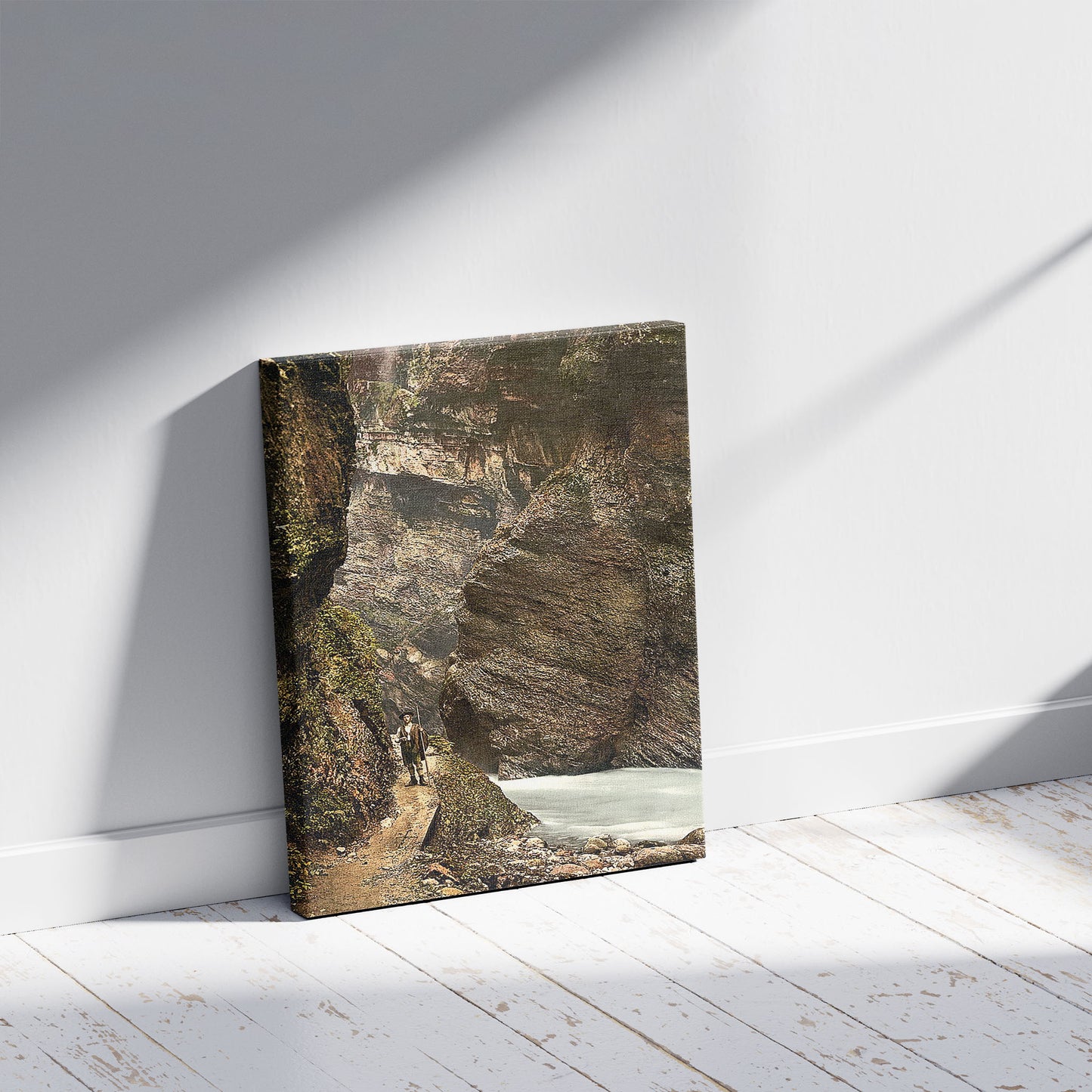 A picture of Partenachklamm I, Upper Bavaria, Germany, a mockup of the print leaning against a wall