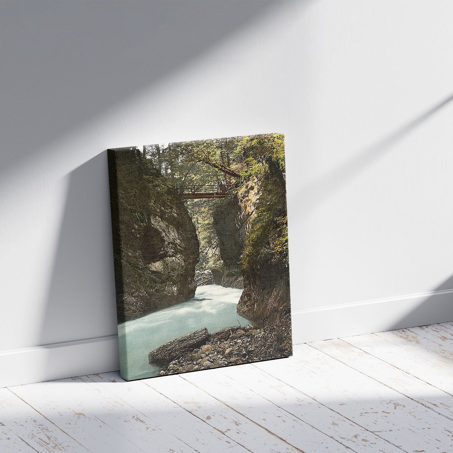A picture of Partenachklamm II, Upper Bavaria, Germany, a mockup of the print leaning against a wall