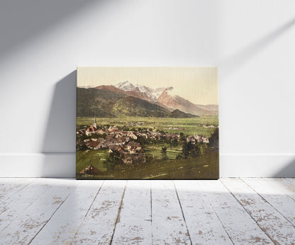A picture of Partenkirchen, general view,  Upper Bavaria, Germany, a mockup of the print leaning against a wall