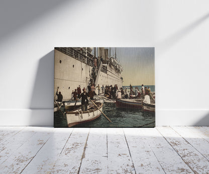 A picture of Passengers disembarking, Algiers, Algeria, a mockup of the print leaning against a wall